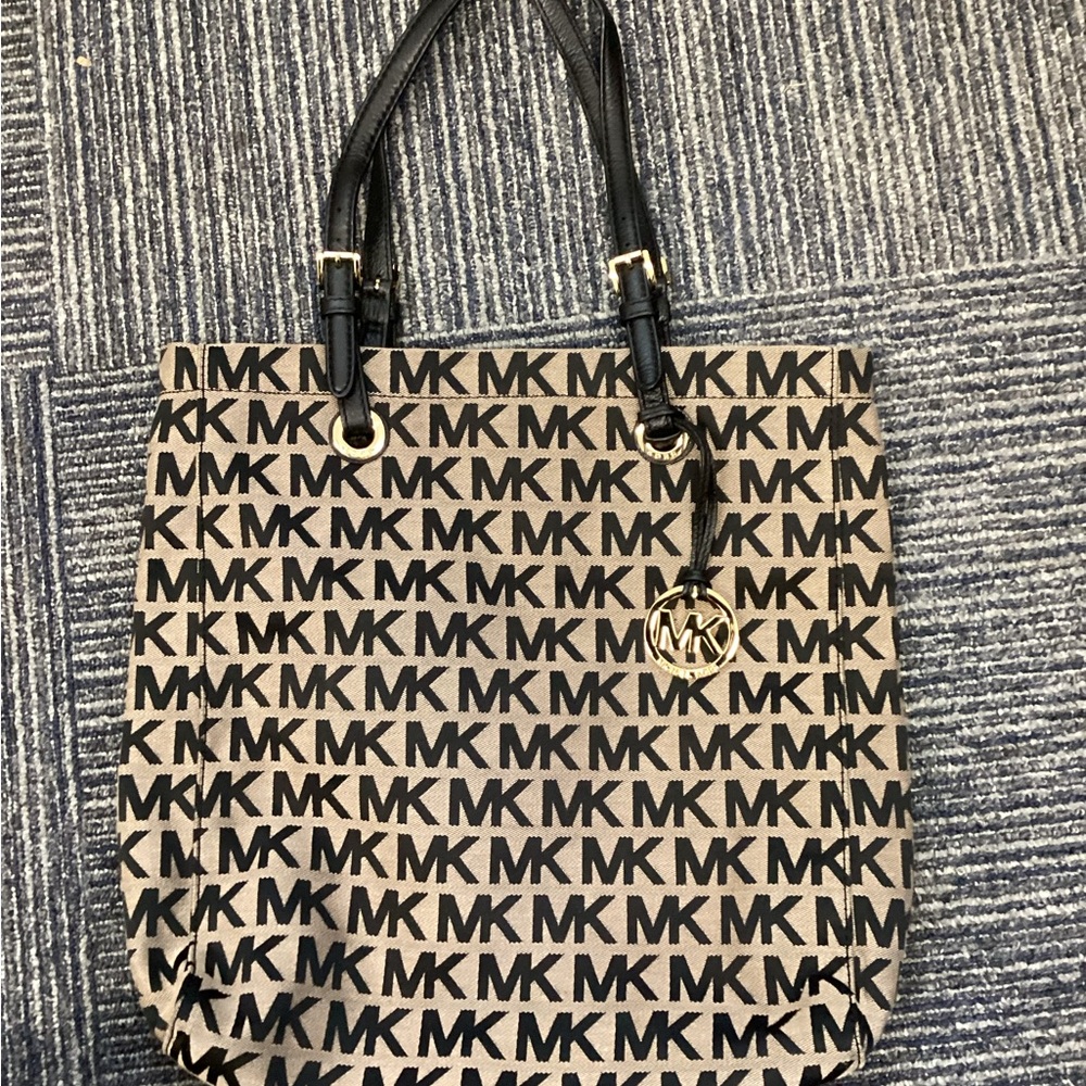 Michael Kors Black and Tan Monogram Tote